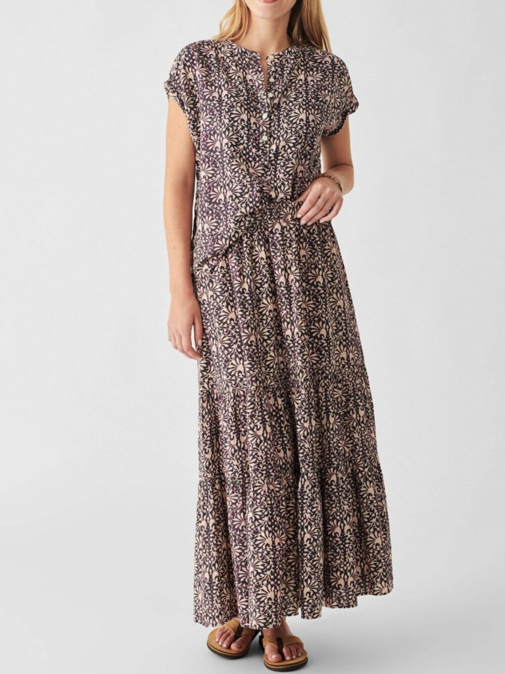 Boho Granola Preppy Cottage Heritage Faherty Navy Cream Maxi Skirt Large NWOT
